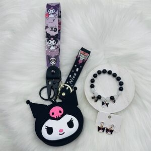 Mini Size Kuromi Silicone Coin Purse w/ Wrist Keychain & Jewelry set